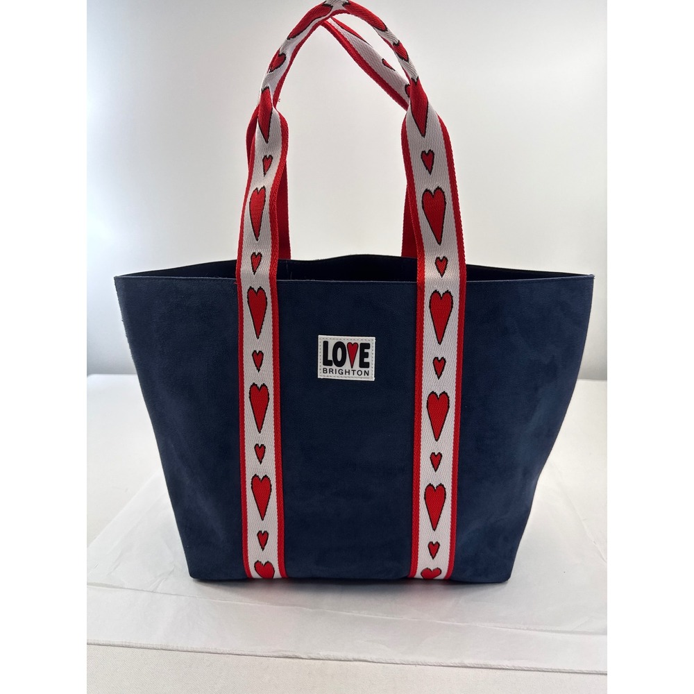 Brighton Velveteen Tote Bag Navy Blue Heart Straps Preppy Americana